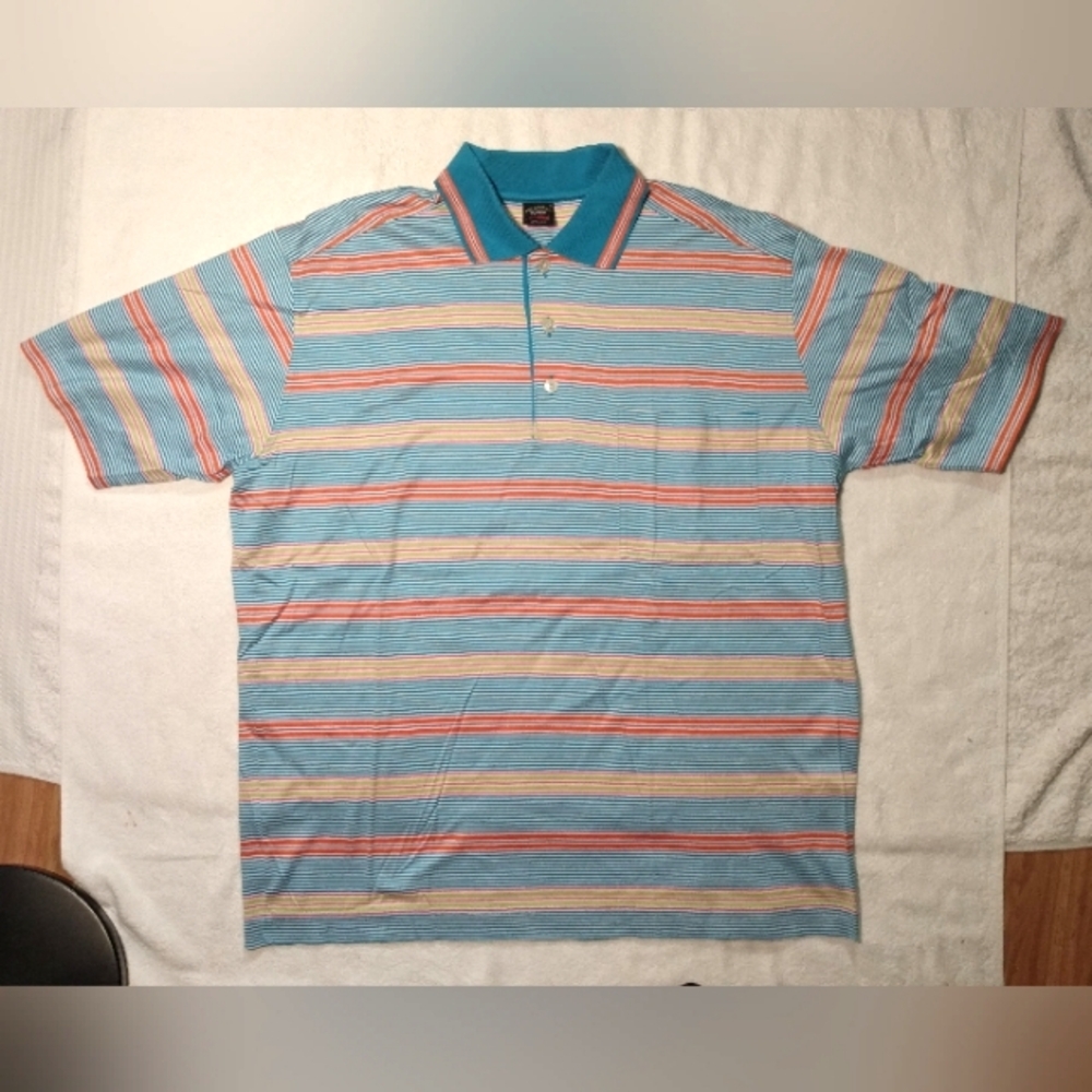 PAUL & SHARK Made In Italy Short Sleeve Summer Striped Polo Shirt - Men's XL
